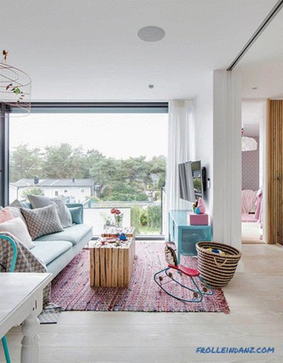 Skandinávský styl interiéru obývacího pokoje