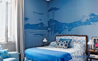 Modrá barva v interiéru ložnice - 50 příkladů a designová pravidla