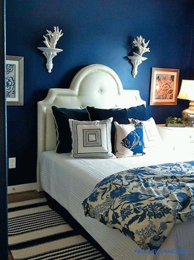 Modrá barva v interiéru ložnice - 50 příkladů a designová pravidla