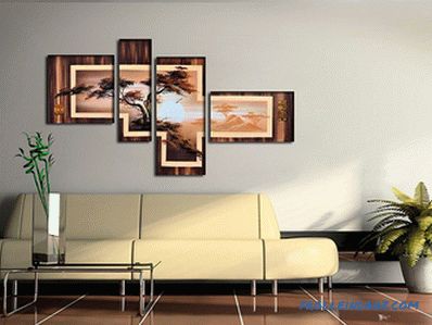 Modulární obrazy v interiéru obývacího pokoje, ložnice nebo kuchyně, fotografické nápady