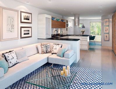Design obývacího pokoje v kombinaci s kuchyní